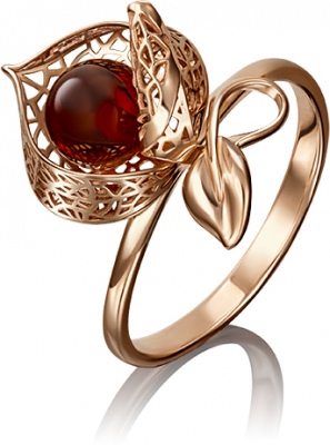 Кольцо из красного золота с янтарем р. 16 PLATINA jewelry