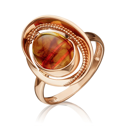 Кольцо из красного золота с янтарем р. 17 PLATINA jewelry