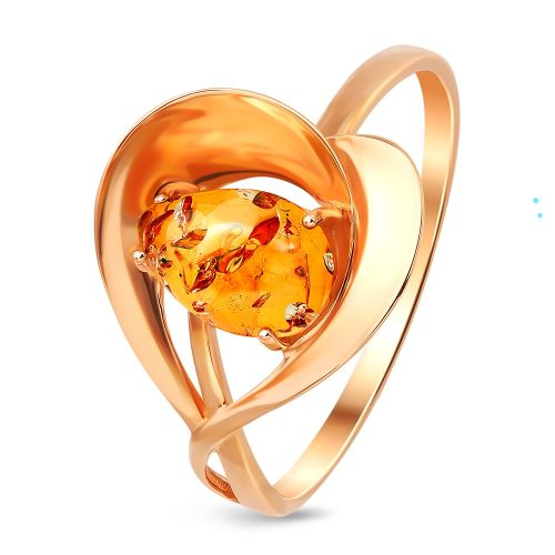 Кольцо из красного золота с янтарем р. 17,5 585Gold