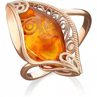 Кольцо из красного золота с янтарем р. 18,5 PLATINA jewelry