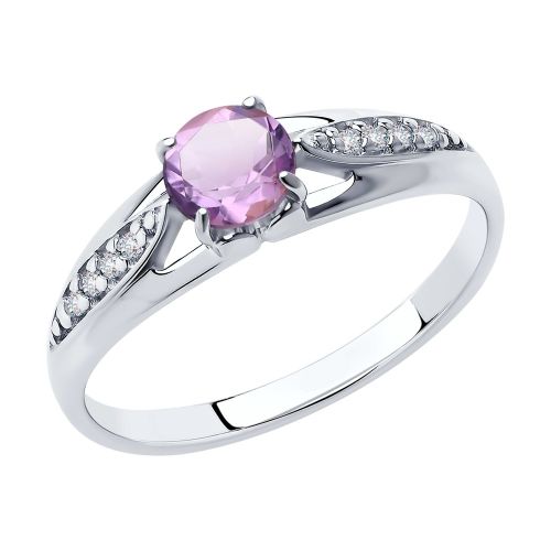 Кольцо из серебра с аметистом /фианитом р. 18 Diamant