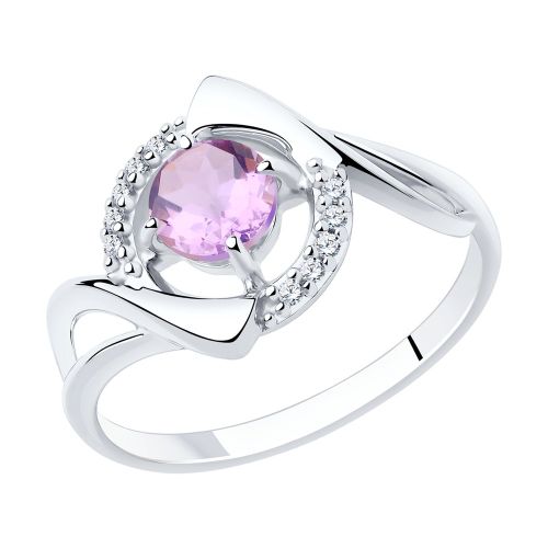 Кольцо из серебра с аметистом и фианитами р.17.5 Diamant
