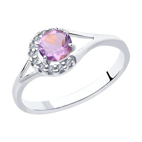 Кольцо из серебра с аметистом и фианитами р.19 Diamant