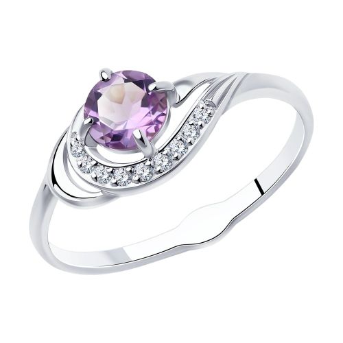 Кольцо из серебра с аметистом и фианитом р.16.5 Diamant