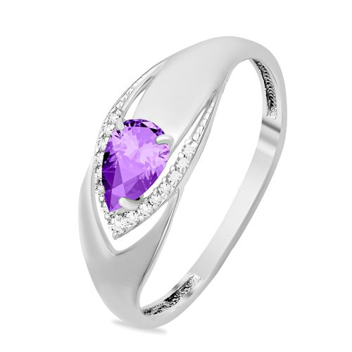 Кольцо из серебра с аметистом/фианитом р. 18,5 585Gold