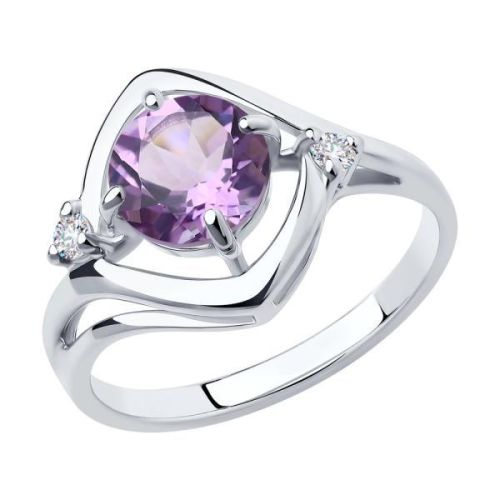 Кольцо из серебра с аметистом/фианитом р 18.5 Diamant