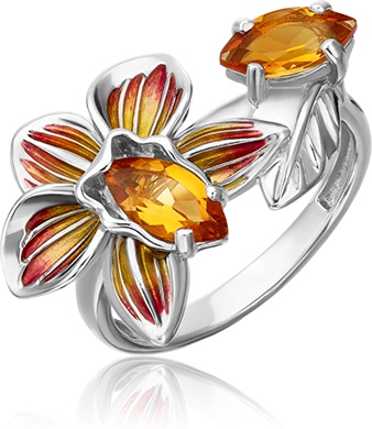 Кольцо из серебра с цитрином/эмалью р. 18 PLATINA jewelry