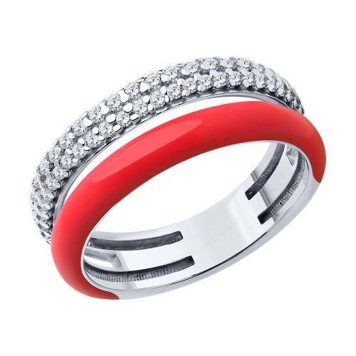 Кольцо из серебра с фианитом/эмалью р. 17,5 Diamant