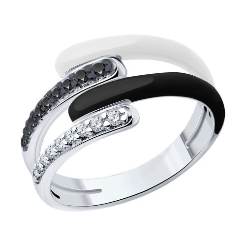 Кольцо из серебра с фианитом/эмалью р. 18,5 Diamant