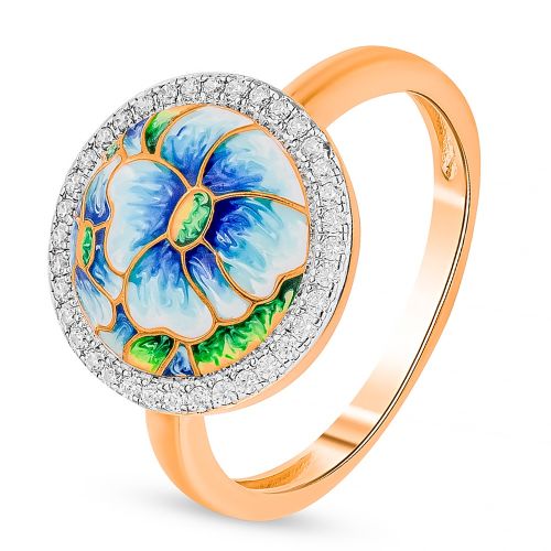Кольцо из серебра с фианитом/финифтью р. 17,5 585Gold