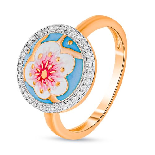 Кольцо из серебра с фианитом/финифтью р. 18,5 585Gold