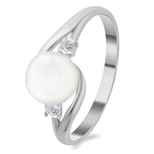 Кольцо из серебра с жемчугом/фианитом р. 17,5 585Gold