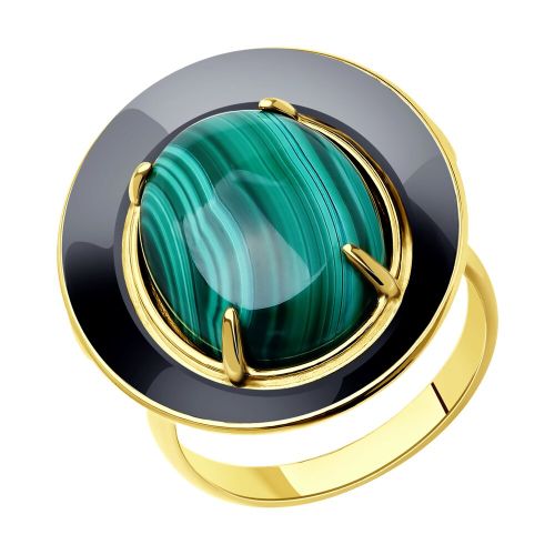 Кольцо из серебра с малахитом р. 18 Diamant