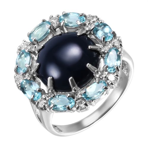 Кольцо из серебра с ониксом и кварцем р. 18.5 Balex Jewellery