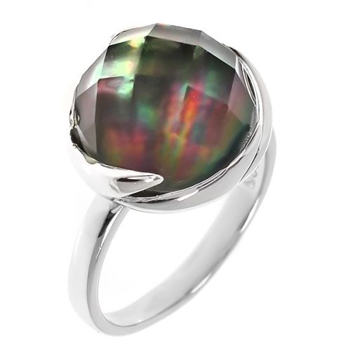 Кольцо из серебра с перламутром и хрусталем р. 18 Balex Jewellery