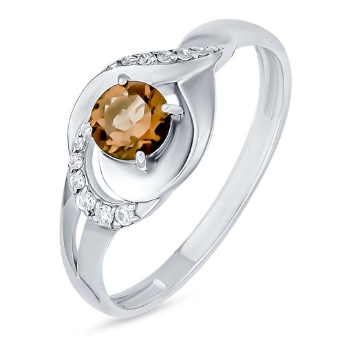 Кольцо из серебра с раухтопазом/фианитом р. 17,5 585Gold