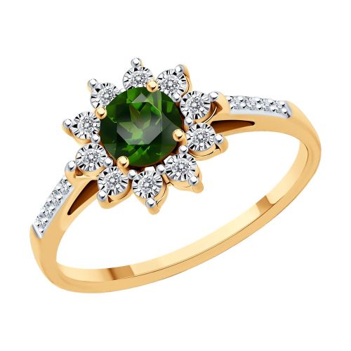 Кольцо из золота с бриллиантом и хромдиопсидом р. 19 SOKOLOV Diamonds