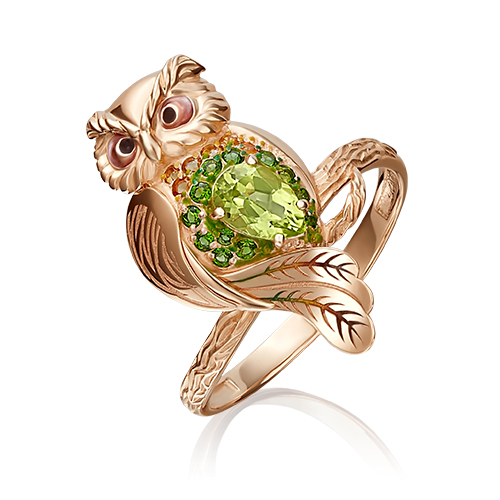 Кольцо из золота с цитрином/хромдиопсидом р. 19,5 PLATINA jewelry