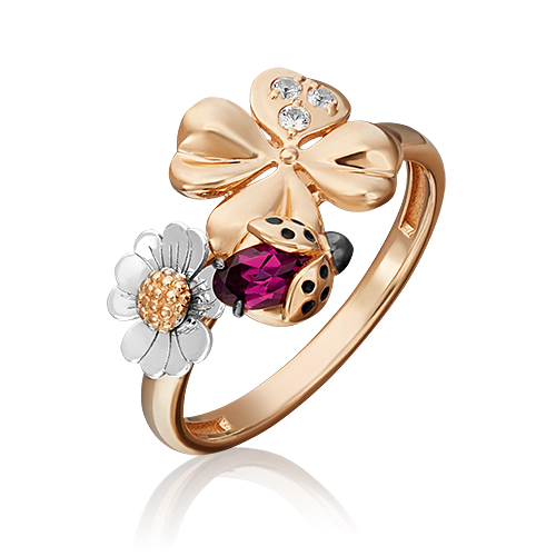 Кольцо из золота с эмалью/гранатом/топазом р. 16 PLATINA jewelry