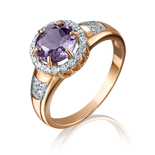 Кольцо из золота с фианитом/аметистом р. 17,5 PLATINA jewelry
