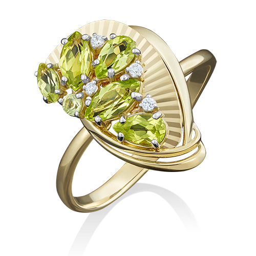 Кольцо из золота с фианитом/хризолитом р. 18 PLATINA jewelry