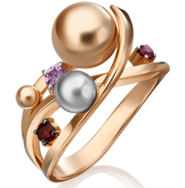 Кольцо из золота с гранатом/аметистом р. 19 PLATINA jewelry
