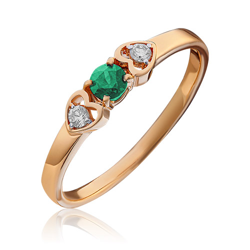 Кольцо из золота с изумрудом/бриллиантом р. 17,5 PLATINA jewelry