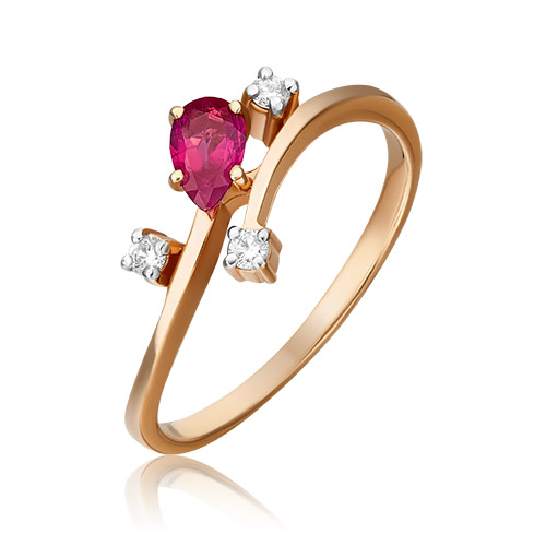 Кольцо из золота с рубином/бриллиантом р. 17,5 PLATINA jewelry