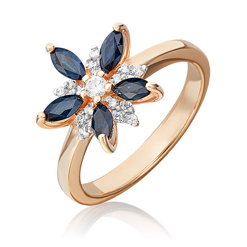 Кольцо из золота с сапфиром/бриллиантом р. 18 PLATINA jewelry