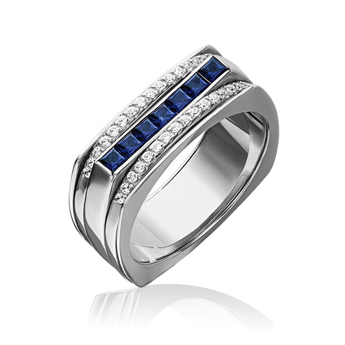 Кольцо из золота с сапфиром/бриллиантом р. 19 PLATINA jewelry