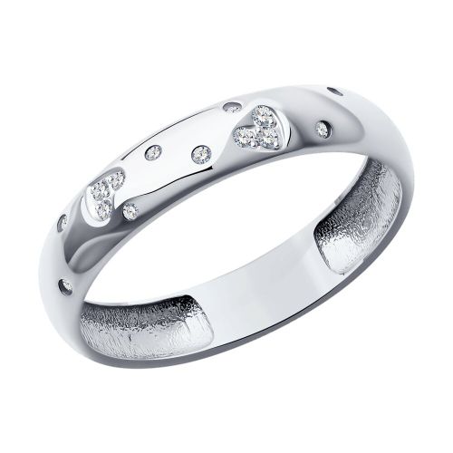 Кольцо обручальное из белого золота с бриллиантом р. 16 SOKOLOV Diamonds