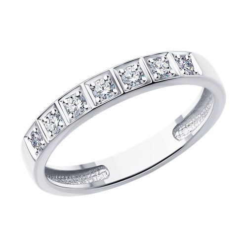 Кольцо обручальное из белого золота с бриллиантом р. 16,5 SOKOLOV Diamonds