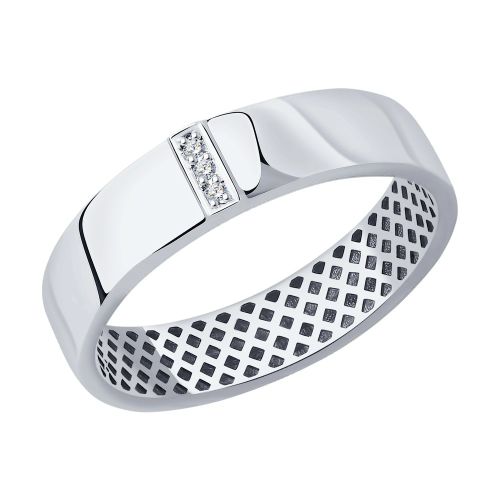 Кольцо обручальное из белого золота с бриллиантом р. 18 SOKOLOV Diamonds
