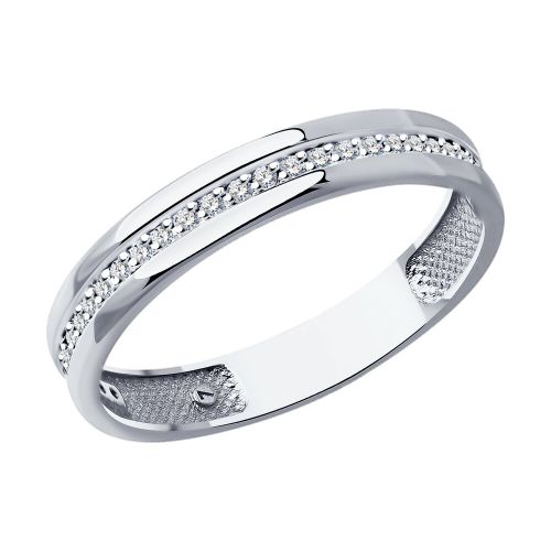 Кольцо обручальное из белого золота с бриллиантом р. 20 SOKOLOV Diamonds