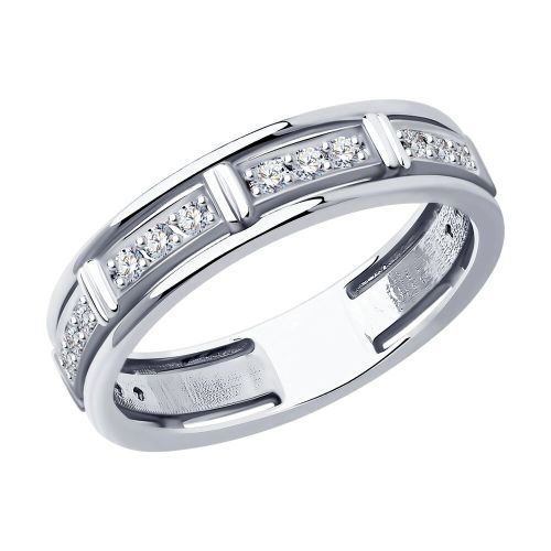 Кольцо обручальное из белого золота с бриллиантом р. 21,5 SOKOLOV Diamonds