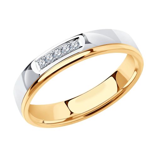 Кольцо обручальное из комбинированного золота р. 15,5 SOKOLOV Diamonds
