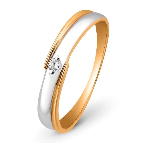 Кольцо обручальное из комбинированного золота с бриллиантом р. 16,5 585Gold