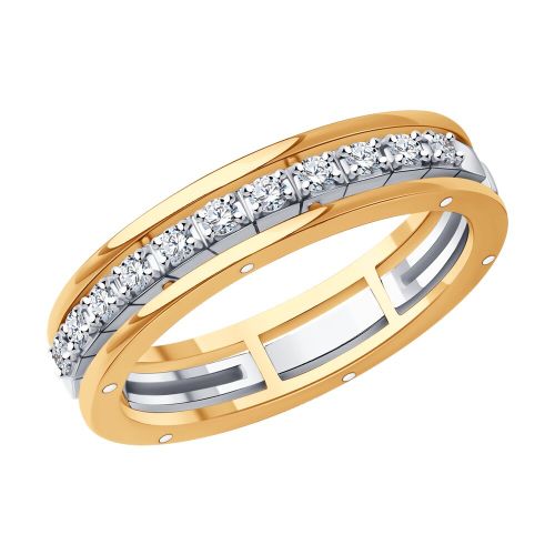 Кольцо обручальное из комбинированного золота с бриллиантом р. 17 SOKOLOV Diamonds