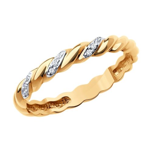 Кольцо обручальное из красного золота с бриллиантом р. 17 SOKOLOV Diamonds
