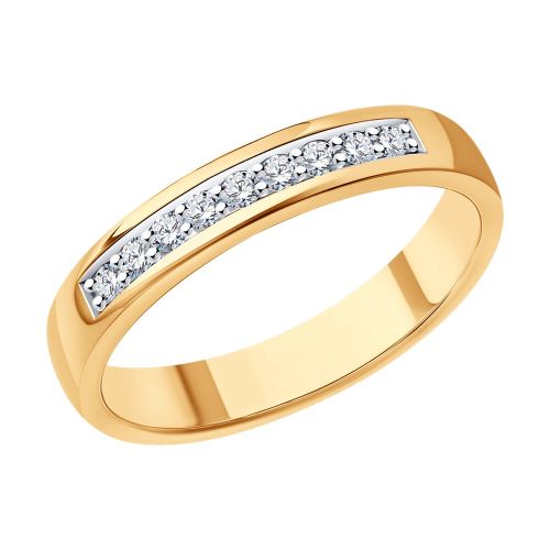 Кольцо обручальное из красного золота с бриллиантом р. 17,5 SOKOLOV Diamonds