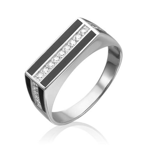 Кольцо печатка из белого золота р. 21 PLATINA jewelry