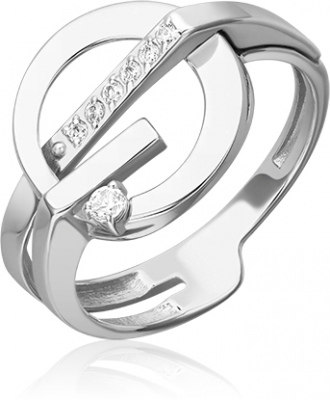 Кольцо печатка из белого золота с фианитом р. 17,5 PLATINA jewelry