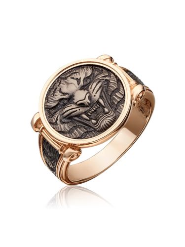 Кольцо печатка из комбинированного золота р. 21 PLATINA jewelry