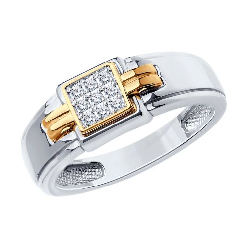 Кольцо печатка из комбинированного золота р. 21 SOKOLOV Diamonds