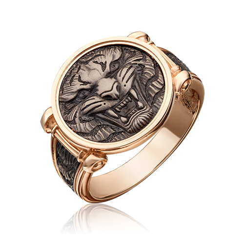 Кольцо печатка из комбинированного золота р. 21,5 PLATINA jewelry