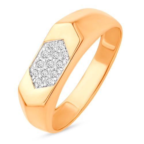 Кольцо печатка из красного золота с фианитом р. 19,5 585Gold