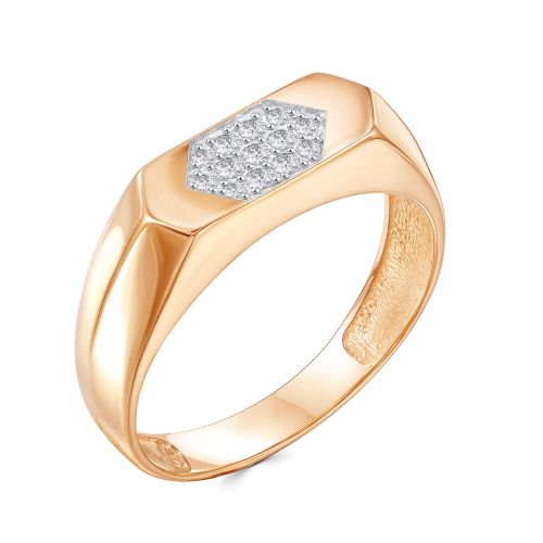 Кольцо печатка из красного золота с фианитом р. 22 585Gold