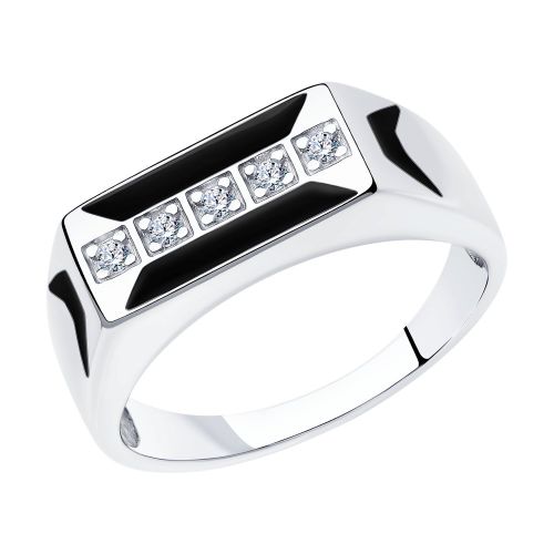 Кольцо печатка из серебра р. 17,5 Diamant