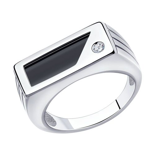 Кольцо печатка из серебра р. 19 Diamant