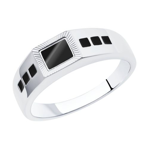 Кольцо печатка из серебра с эмалью р. 20 Diamant
